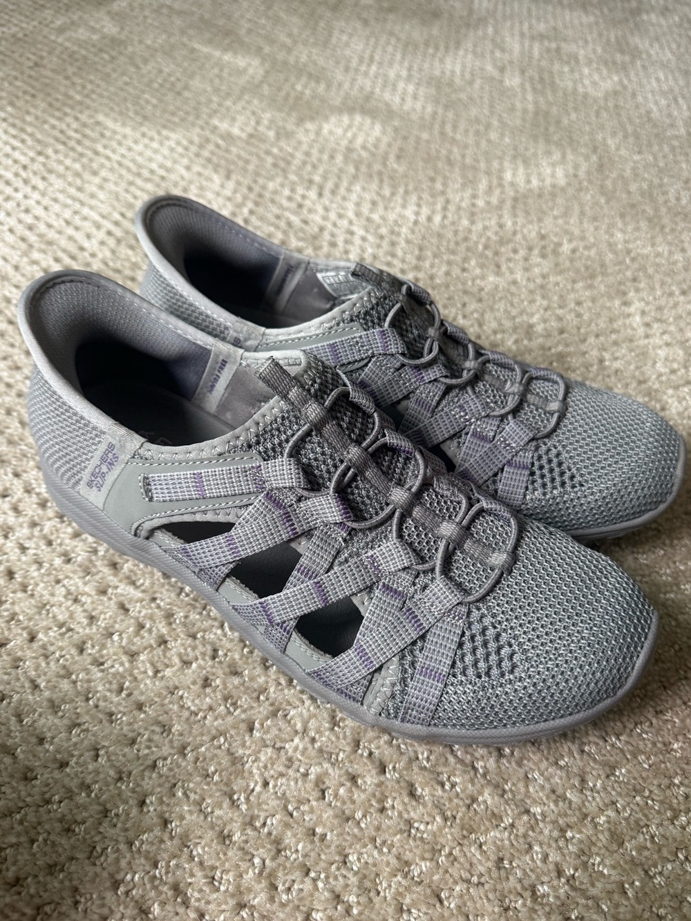 Skechers Women’s Light Gray Knit Athletic Slip-On Sneakers